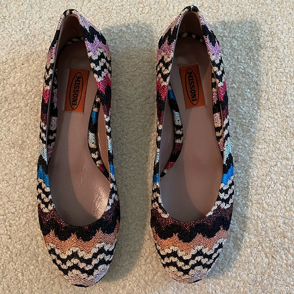 NWT MISSONI KNITTED METALLIC THREAD BALLET FLATS 37.5